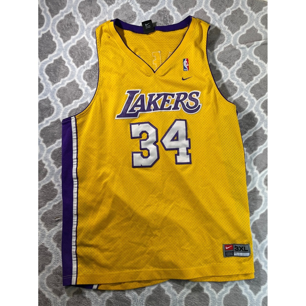 Nike Basketball Jersey Mens 3XL Yellow Lakers Shaq O'Neal 34 NBA Team